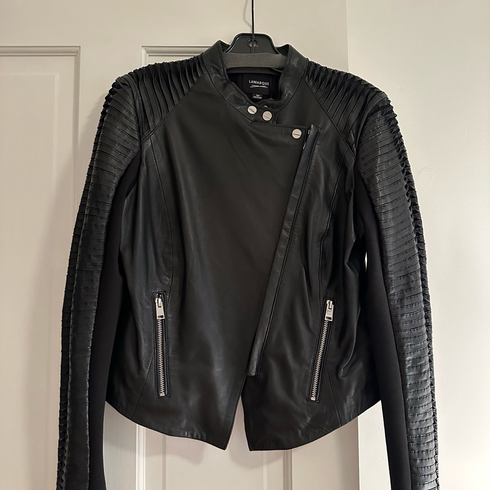 Lamarque Paige Leather Jacket Black M Med New